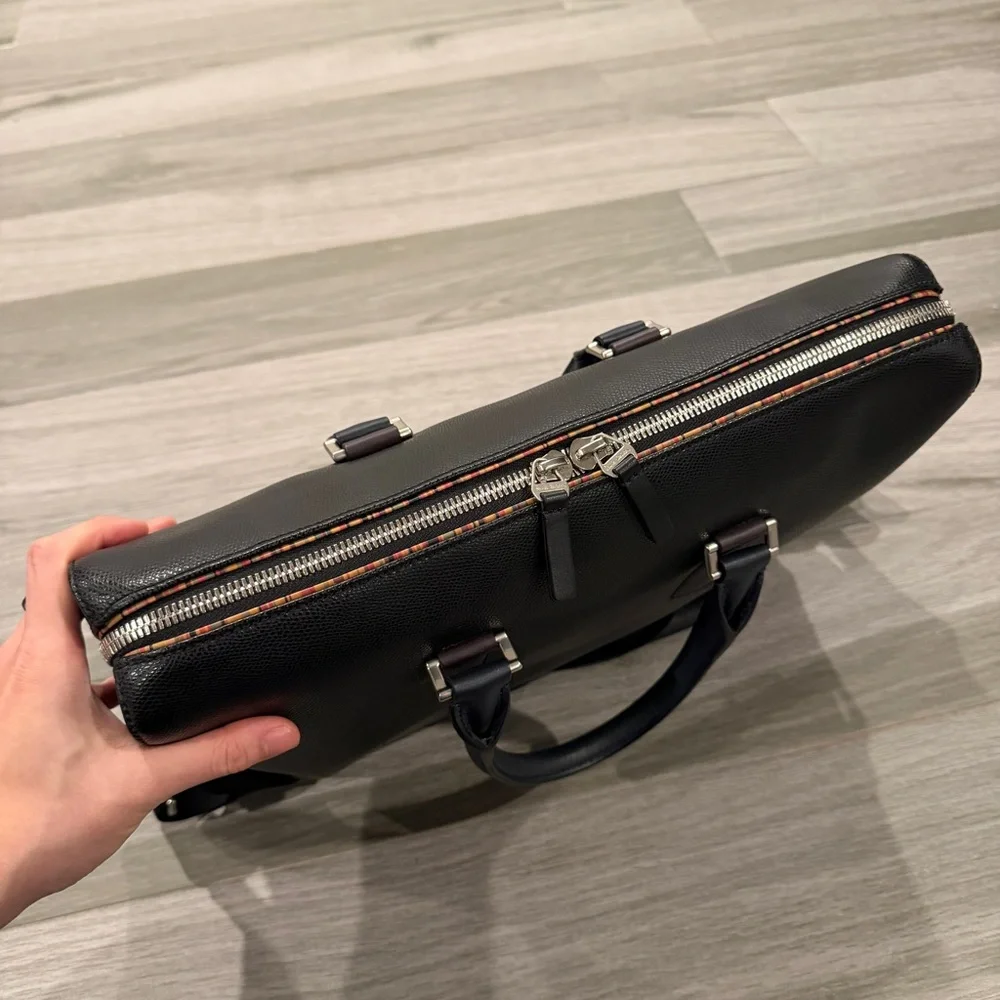 Paul Smith Black Pebbled Leather Slim Folio Briefcase Laptop Bag